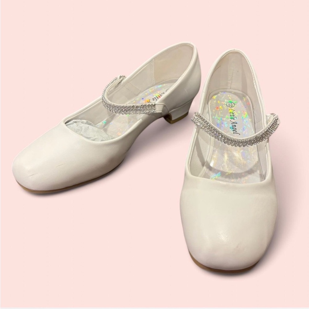 Kids Elegant White Mary Jane Shoes with Rhinestone Strap